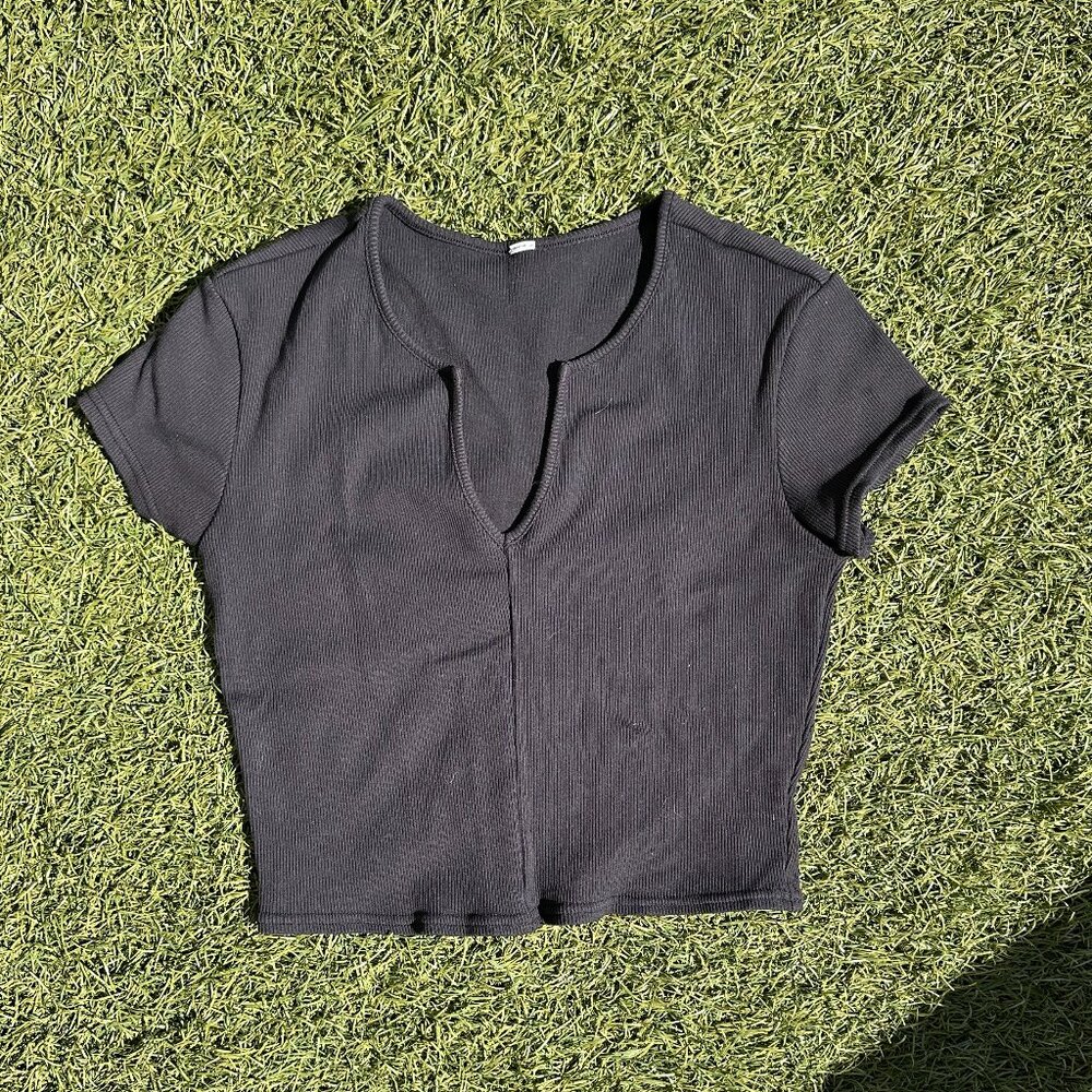 Alo Yoga Ribbed Crop Savvy Short Sleeve Shirt Top